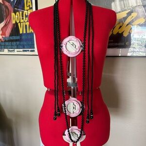 3 Piece Faux Pearl Necklace, Black